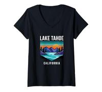 Mujer Atardecer en Lake Tahoe California Camiseta Cuello V