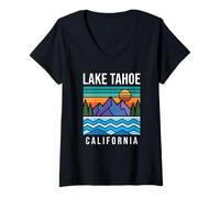 Mujer Atardecer en Lake Tahoe California Camiseta Cuello V