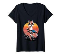 Mujer Atardecer Retro Ardilla Rayada Jabalí Verrugoso Ardillas Camiseta Cuello V
