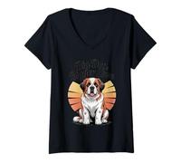 Mujer Atardecer Retro de San Bernardo - Big Dog Bigger Love Camiseta Cuello V
