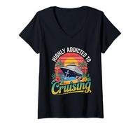 Mujer Atardecer Tropical Altamente Adicto al Crucero Camiseta Cuello V