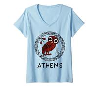 Mujer Atenas, Grecia con búho de Atenea y meandro Camiseta Cuello V