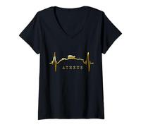 Mujer Atenas Skyline Latido del Corazón Grecia Acrópolis Antiguo Camiseta Cuello V