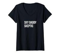 Mujer Ateo Divertido - Sky Daddy Skeptic Camiseta Cuello V