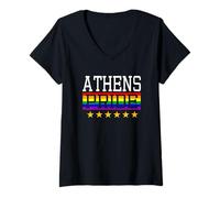 Mujer Athens Greek Pride Gay Lesbianas Queer LGBT Rainbow Flag Camiseta Cuello V