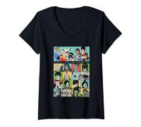 Mujer ATLA Pop Art Character Grid Full Cast Retro Cartoon Camiseta Cuello V