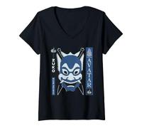 Mujer ATLA Zuko Blue Spirit Mask with Chinese Text Retro Cartoon Camiseta Cuello V