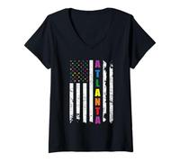 Mujer Atlanta Georgia LGBTQ Gay Pride Month American Flag Rainbow Camiseta Cuello V