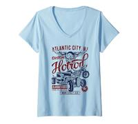Mujer Atlantic City NJ Hotrod - Diseño Vintage para Coche y Motocicleta Camiseta Cuello V
