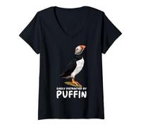 Mujer Atlantic Puffin Muffin Seabird Easily Distracted By Puffin Camiseta Cuello V