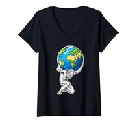Mujer Atlas sosteniendo la Tierra Camiseta Cuello V