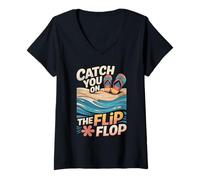 Mujer Atrapa en las chanclas, vacaciones de verano Camiseta Cuello V