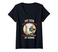 Mujer Atrapador de béisbol My Son Will Be Waiting on You At Home Camiseta Cuello V