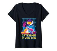 Mujer Atrápame si puedes Retro Racer Go Kart Race Camiseta Cuello V