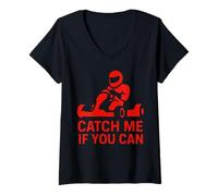 Mujer Atrápame si puedes Retro Racer Go Kart Race Camiseta Cuello V