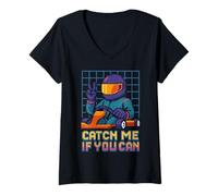 Mujer Atrápame si puedes Retro Racer Pixel Art Go Kart Race Camiseta Cuello V