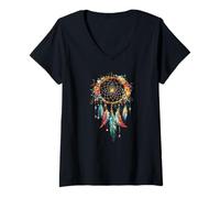 Mujer Atrapasueños con Plumas | Boho Inspirado en los nativos Americanos Camiseta Cuello V