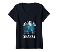 Mujer Atrévete a bucear con Shark Diver Camiseta Cuello V
