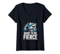 Mujer Atrévete a ser buzo feroz de tiburones Camiseta Cuello V