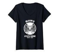 Mujer Atsuta Santuario Nagoya Japón Sello Kanji Japonés Souvenir Camiseta Cuello V