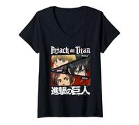 Mujer Attack on Titan Season 4 Character Eyes and Kanji Anime Camiseta Cuello V