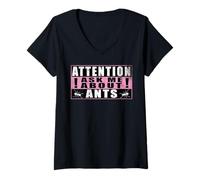 Mujer Attention Ask Me About Ants Hormigas Divertido Camiseta Cuello V
