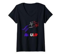 Mujer Au Galop Cavalier Français Cheval Equitation Made in France Camiseta Cuello V