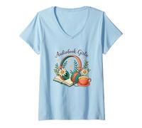 Mujer Audiolibro Girlie Headphones Book Tea Love Camiseta Cuello V