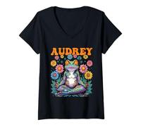 Mujer Audrey Whimsical Frog Design para niñas Nombre Audrey Camiseta Cuello V