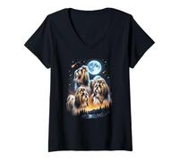 Mujer Aullando a la Luna Shih Tzu Camiseta Cuello V