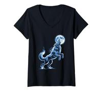 Mujer Aullido del Lobo Bajo La Luz De La Luna Camiseta Cuello V