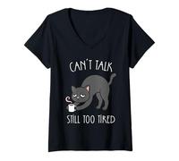 Mujer Aún no Puedo Hablar Demasiado Cansado Amante del café del Gato dormilón Camiseta Cuello V