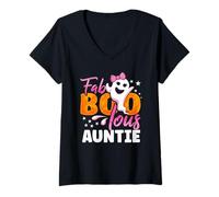 Mujer Auntie Halloween Fab Boo Lous para Mujer Camiseta Cuello V