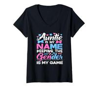 Mujer Auntie Is My Name Keeping The Gender Is My Game Reveal Camiseta Cuello V