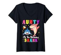 Mujer Aunty of The Shark Birthday Family Matching Birthday Nephew Camiseta Cuello V