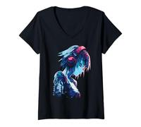 Mujer Auriculares Anime Girl Camiseta Cuello V