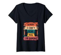 Mujer Auriculares divertidos para juegos retro declaración de jugador Camiseta Cuello V