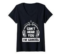 Mujer Auriculares para Videojuegos Can't Hear You, Soy Gamer Humor Camiseta Cuello V