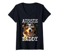 Mujer Aussie Daddy Papá Día del Padre Dad Pastor Australiano Camiseta Cuello V