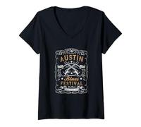 Mujer Austin Blues Festival Blues Guitar Camiseta Camiseta Cuello V