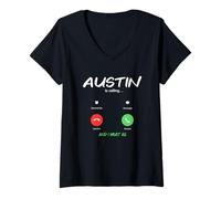 Mujer Austin está Llamando y Debo IR a Texas de Viaje Camiseta Cuello V