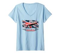 Mujer Austin-Healey 3000 - Coche Deportivo Retro con Bandera del Reino Unido Camiseta Cuello V