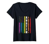Mujer Austin Texas Us American Flag Rainbow Gay LGBT Pride Month Camiseta Cuello V