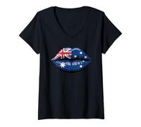 Mujer Australia Bandera Labios Orgullo Cultura Australiana Camiseta Cuello V