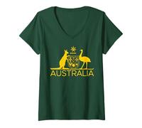 Mujer Australia Escudo DE Armas Canguro Y EMU SÍMBOLO Australiano Camiseta Cuello V