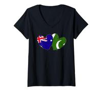 Mujer Australia Pakistán Corazón Banderas Cultura paquistaní Australiana Camiseta Cuello V