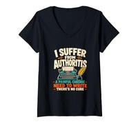 Mujer Authoritis Gracioso Autor Escritor Escritura Creativa Humor Camiseta Cuello V