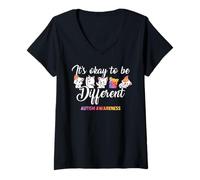 Mujer Autism Awareness Cat It’s Ok to Be Different Finny Autistic Camiseta Cuello V