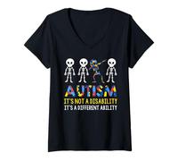 Mujer Autism Awareness Skeleton Dabbing Autistic Kids Awareness Camiseta Cuello V
