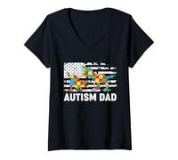 Mujer Autism Dad T-Rex - Rompecabezas patriótico de EE. UU Camiseta Cuello V